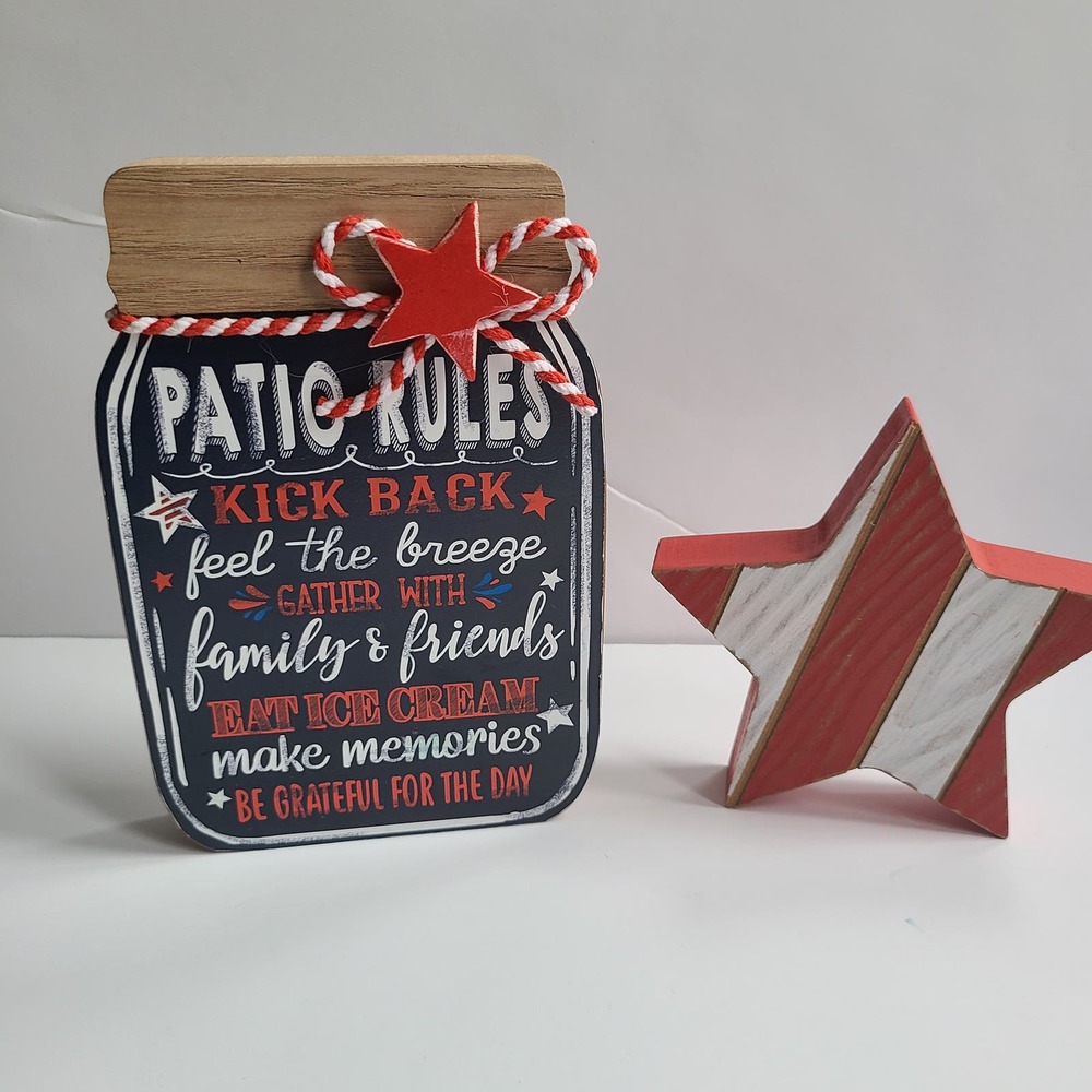 Patriotic Home Decor - Patio Rules and Wooden Star Pieces
